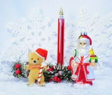 Glass Clip On Christmas Candle Ornament + Santa & Flocked Christmas Bear