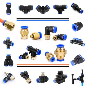 Pneumatic Push In Fittings Connectors Air Water Hose tube Quick Release Joiner - Picture 1 of 22