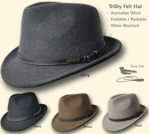 【oZtrALa】 Trilby Felt Hat Australian Wool Leather Band Fedora Fur Men Women HW03