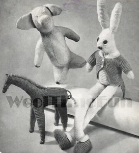 Vintage Toy 1940s Knitting Pattern. Bunny Rabbit, Giraffe, Piglet.  - Picture 1 of 1