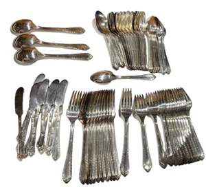 62 Pc Holmes & Edwards Inlaid Silverplate Flatware Set Floral - Picture 1 of 9