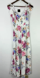 Maxi Vestido Forever 21 Pequeño Blanco Floral Hombro Frío Volantes Romántico Casa de Campo - Imagen 1 de 7