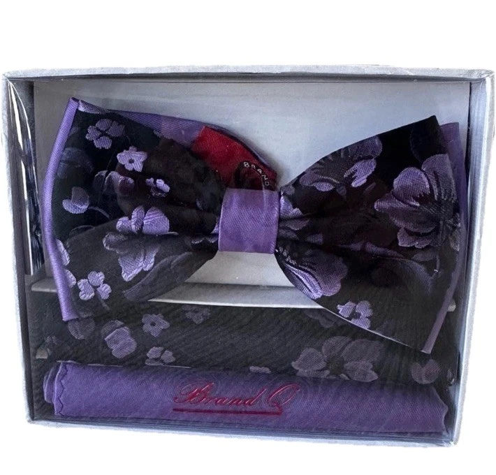 Pajarita BrandQ con Bolsillo Cuadrados Morado y Negro Floral Nueva En Caja Foto 1 de 1