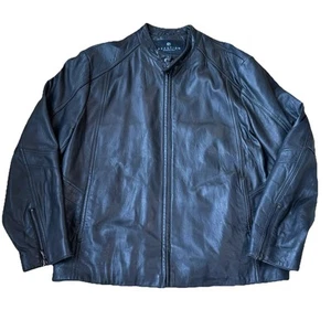Kenneth Cole Reaction Mens Black Leather Full-Zip Motorcycle Jacket Size Large - Picture 1 of 8