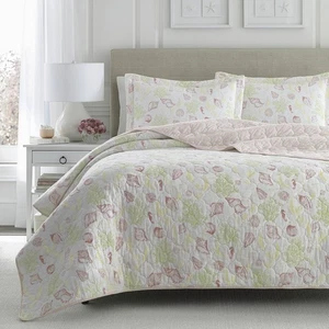 RARE Laura Ashley King Quilt Revers Bedding+ Shams Shells Harmony Coast 1899482 - Picture 1 of 7