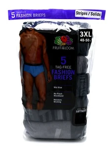 5 Black Gray Stripes Solids 3XL 48-50 Brief Mid Rise Fruit of the Loom 122-127CM - Picture 1 of 7