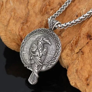 Men's Norse Viking Raven Amulet Pendant Necklace Protection Jewelry Chain 24" - Picture 1 of 5