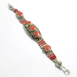 Red Coral Bracelet Ethnic Statement Gemstones Statement Queen Bracelet Jewelry - Picture 1 of 8