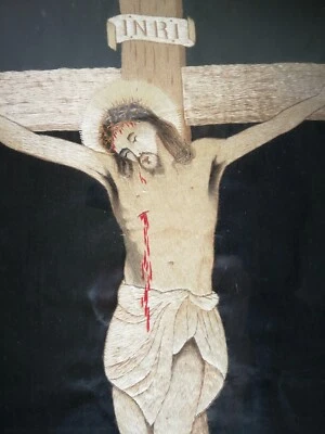 BRODERIE CHRIST probablement asiatique , bel état 55 x 37 cms - Photo 1/4
