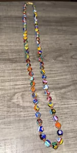 MURANO Art Deco Millefiori Art Glass Bead Hand Knotted 8mm Necklace 32 Inch - Picture 1 of 4