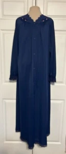 Bata larga vintage Shadowline para mujer azul marino talla mediana bordada rosas florales - Imagen 1 de 9