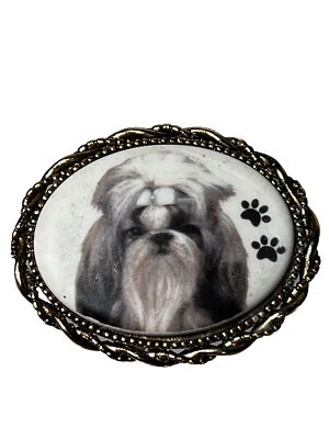 Hermoso broche prendedor mujer patrón de perro tono dorado pata animal multicolor Foto 1 de 4