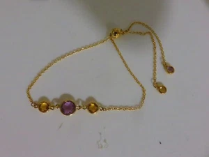 Gold Expandable Bracelet 9 Carat Yellow Gold With Yellow Citrine & Amethyst - Picture 1 of 4