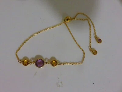 Gold Expandable Bracelet 9 Carat Yellow Gold With Yellow Citrine & Amethyst - Image 1 of 4