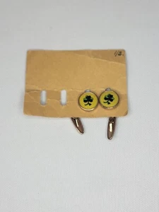 Vintage A 20th Century Brand Clover Green and Yellow Circle Cuff Links - Picture 1 of 6