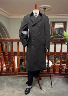 Винтажные мужские пальто 1940-х двубортный бизнес шерсти длинные пальто-поло - Изображение 1 из 4
