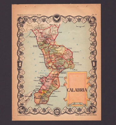 CALABRIA - Anno Santo 1949 - Rara Carta Geografica con Santuari - Immagine 1 di 3