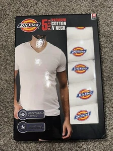 Dickies V-Neck Premium Cotton T-shirt Men’s Size Medium White 5 Pack NEW - Picture 1 of 2