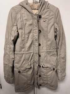 Hollister Women's Beige Lined Winter Hooded Parka Coat Small - Picture 1 of 6