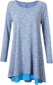 Leadingstar Women's Long Sleeve Round Neck A-line Skirt Pendulum Stitching Loose - Picture 1 of 7