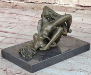Signiertes klassisches erotisches Akt Kunstwerk zwei Frauen echt Bronze Skulptur Deko - Bild 1 von 10