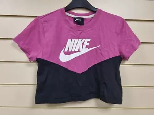 Ladies NIKE Cropped T-shirt. Size XS. Pink & Black. VGC. - Picture 1 of 2