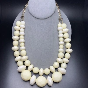 Chunky Cream Beaded Bib Necklace Statement Bold Acrylic Plastic Layered Big Bead - Picture 1 of 8