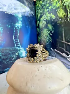Ladies ESTATE 14k Yellow Gold NATURAL Diamond / Sapphire COCKTAIL Ring - Picture 1 of 12