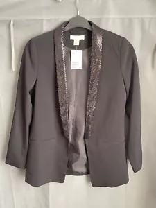 NEW H&M TAILORED BLACK TUXEDO SEQUIN LAPEL SMOKING BLAZER JACKET 6 34 £65 asos - Picture 1 of 3