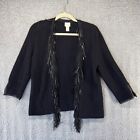Chico's Sweater Women's Size 1 Black Cardigan Western Fringe Long Sleeve Ladies