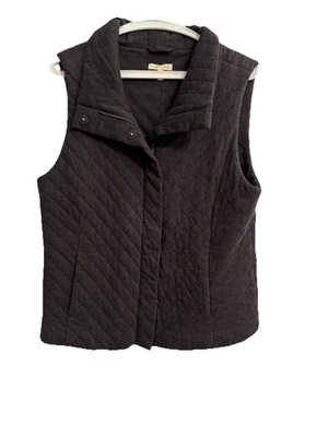 Chaleco acolchado de algodón EILEEN FISHER talla grande acolchado para mujer frente a presión gris oscuro Foto 1 de 4