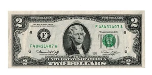 1976 Bicentennial Jefferson Two Dollar Bill Miscut Note - Off Centered - Picture 1 of 2