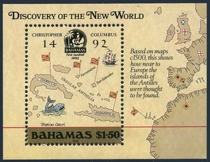Bahamas 644, MNH. Mi 671 Bl.53. 1988. Discovery of America 500th Ann, 1992. Map. - Picture 1 of 1