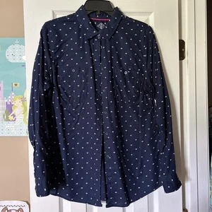 St. John's Bay Button Up Shirt Womens Large Dark Blue Floral Pockets Long Sleeve - Picture 1 of 5