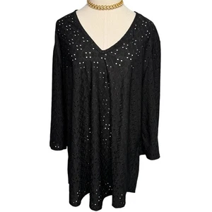 Jordan Taylor black eyelet long sleeve swim cover-up tunic mini dress size XL - Picture 1 of 5