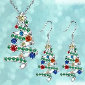 Elegantes 3-teiliges Weihnachtsbaum Schmuckset - Halskette & Ohrringe mit Geschenkbox - Bild 1 von 2
