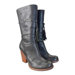 Botas de tacón de cuero negras Kork Ease para mujer talla 7M borla con cremallera lateral a mitad de la pantorrilla - Imagen 1 de 16