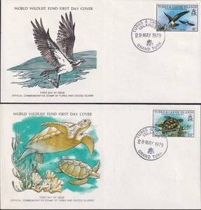 F-EX60791 TURKS & CAICOS WWF 1979 FDC SPECIAL PRINTING WILD LIFE TURTLE FISH - Picture 1 of 2