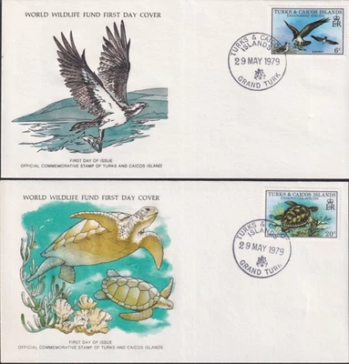 F-EX60791 TURKS & CAICOS WWF 1979 FDC SPECIAL PRINTING WILD LIFE TURTLE FISH - Image 1 of 2