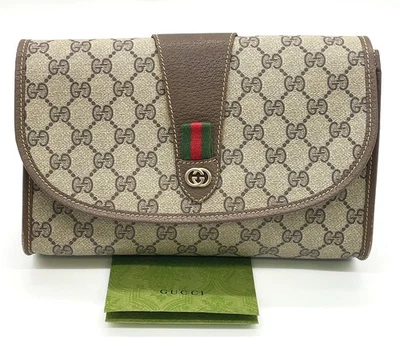 Auth Gucci GG Supreme Sherry Line PVC 89.01.030 Beige Clutch Bag NS111071 - Image 1 of 4