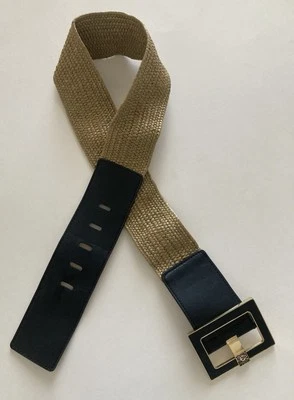 Cinturón elástico Anne Klein talla S/M negro tostado dorado con hebilla grande Foto 1 de 4