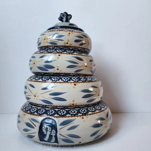Set 4 ciotole impilabili Temp-tations Old World da forno floreale blu grigio vintage - Foto 1 di 8