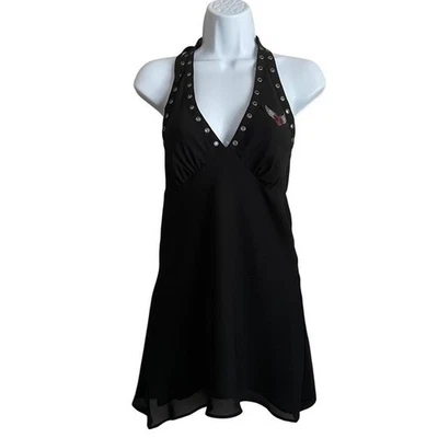 NUEVO CON ETIQUETAS Y2K Harley Davidson Babydoll Tachonado Halter Motociclista Grunge Punk XS Edgy Foto 1 de 4