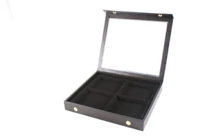 Display Case Snap Close Acrylic Lid +Black 4 Compartment Insert Jewellery Case - Picture 1 of 1