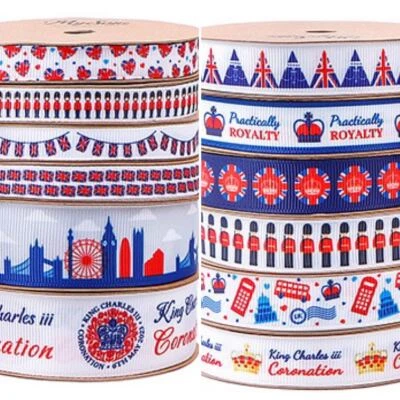 MY STYLE VE Day , celebration London ribbon grosgrain, per 2 metres pack , 10 patterns