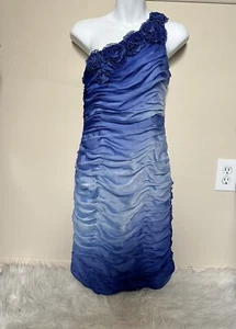 Adrianna Papell Boutique One Shoulder Ruched Organza Ombre Dress size 8 Blue - Photo 1 sur 4