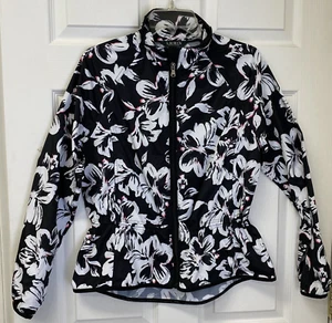 Lauren Ralph Lauren Active Black & White Floral Full Zip Windbreaker Jacket Sz S - Picture 1 of 8
