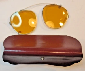 Vintage Aviator Amber Clip-On Sunglasses Sharp Shooter With Original Case - Picture 1 of 9