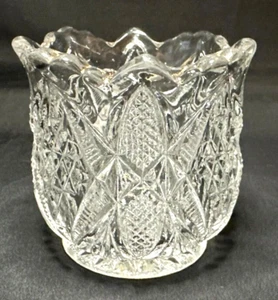 Clear Glass Scalloped Spooner Jam Pot Open Sugar Toothpick Bud Vase 2"H x 2.5"D - Picture 1 of 9