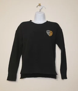 Nordstrom Girl's Black Shine Heart Long Sleeve Crew Neck Sweater Medium (8/10) - Picture 1 of 9